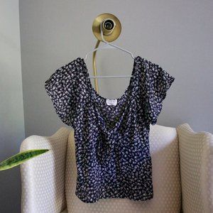 Blue and white floral blouse with tie front